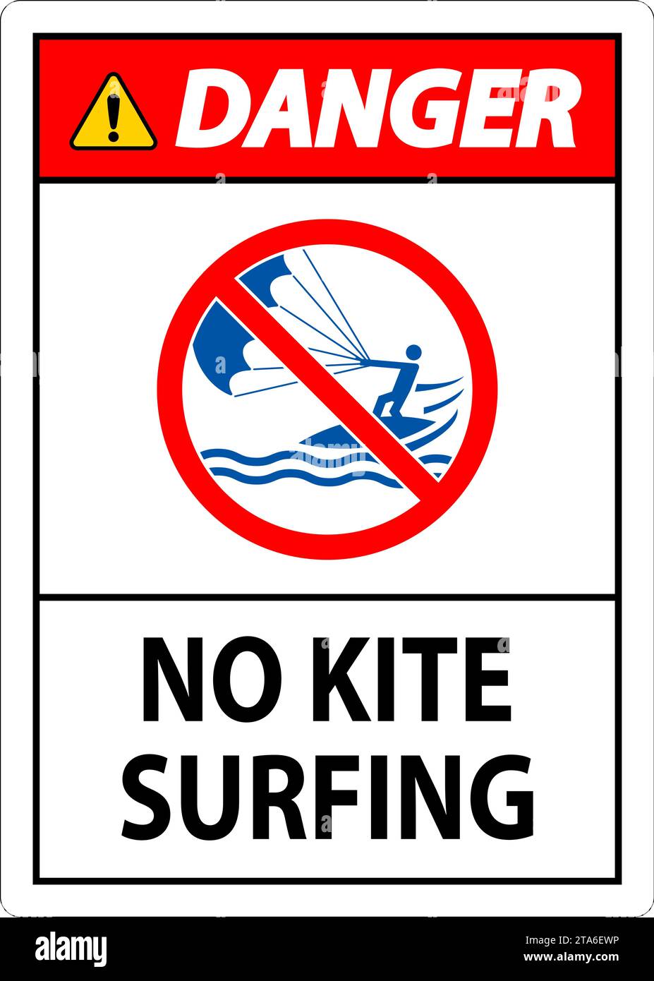 Cartello di pericolo per l'acqua, no Kite Surf Illustrazione Vettoriale