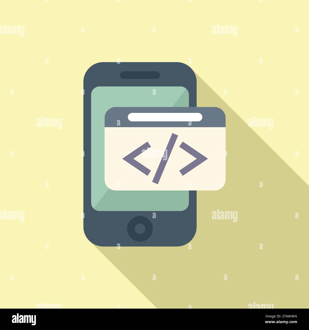 Icona dello sviluppatore di codice smartphone a vettore piatto. Creare il team coder. Servizio HTML Illustrazione Vettoriale