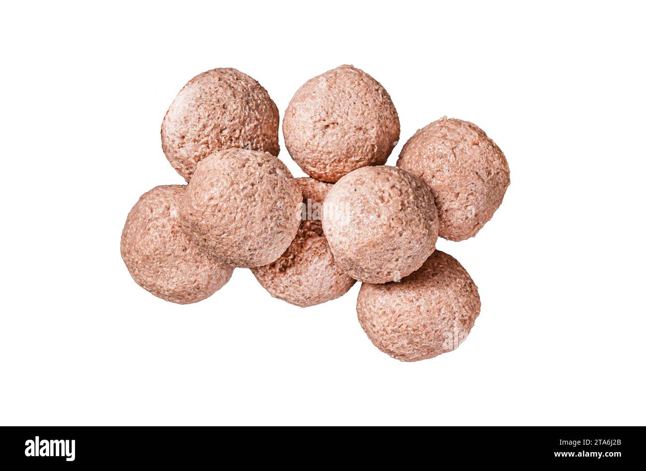 Polpette vegane crude di carne vegetale con timo. Isolata, sfondo bianco Foto Stock