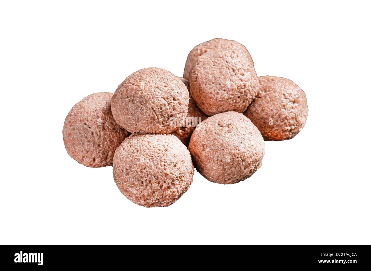 Polpette vegane crude di carne vegetale con timo. Isolata, sfondo bianco Foto Stock