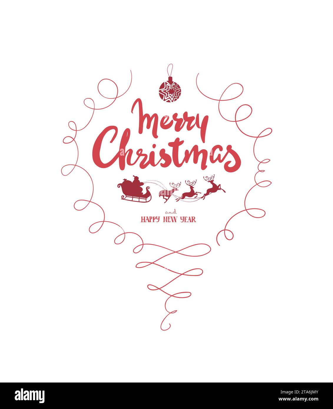 Buon anno e buon Natale, auguri scritti a mano in rosso, decorazioni per cartolina, iscrizione sulla finestra. Illustrazione Vector Season d'epoca Illustrazione Vettoriale