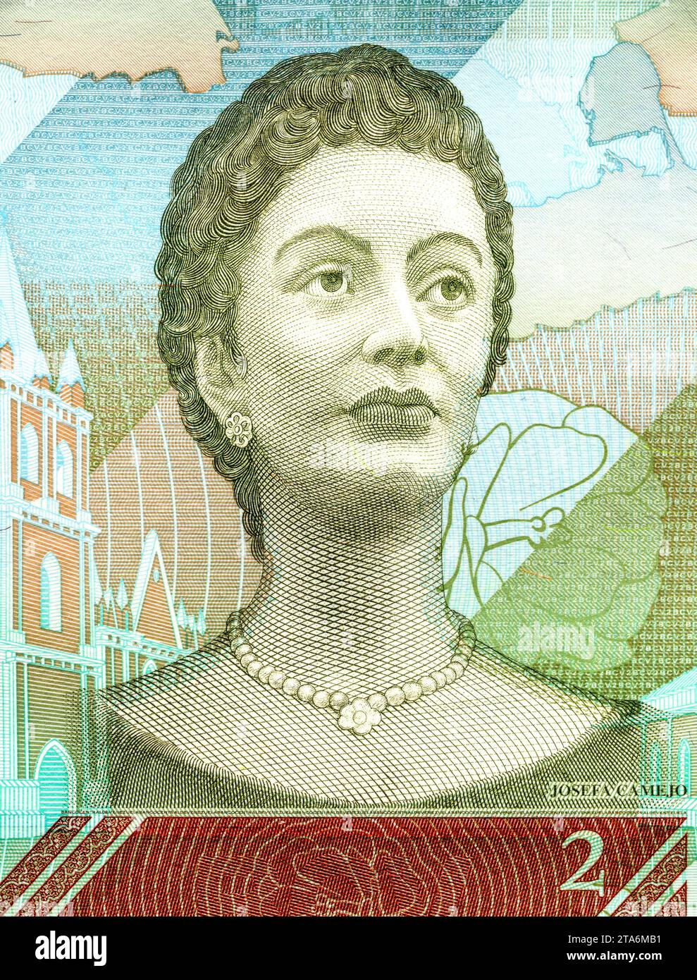 Josefa Camejo (1791 - 1862). Ritratto da Banknote venezuelana. Una delle eroine della guerra d'indipendenza venezuelana, a sostegno del patriottico CA Foto Stock
