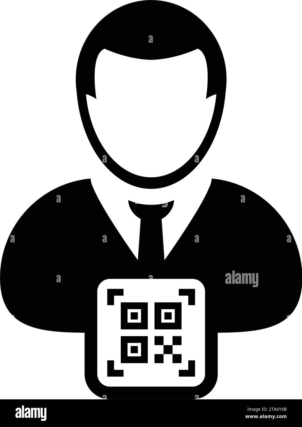 Avatar icona id digitale con codice qr per l'identità biometrica nel simbolo del profilo della persona utente maschile vettoriale per nell'illustrazione di un pittogramma glifo Illustrazione Vettoriale