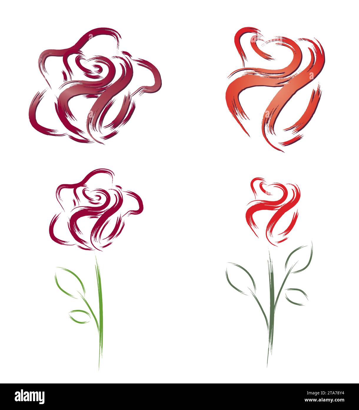 Set di fiori di rosa rossi llustrati Illustrazione Vettoriale
