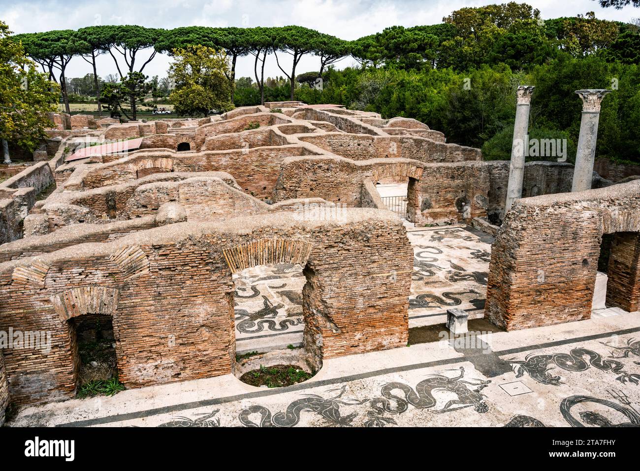 Porto di ostia antica sul Tevere a Roma. Sito archeologico romano, Italia Foto Stock