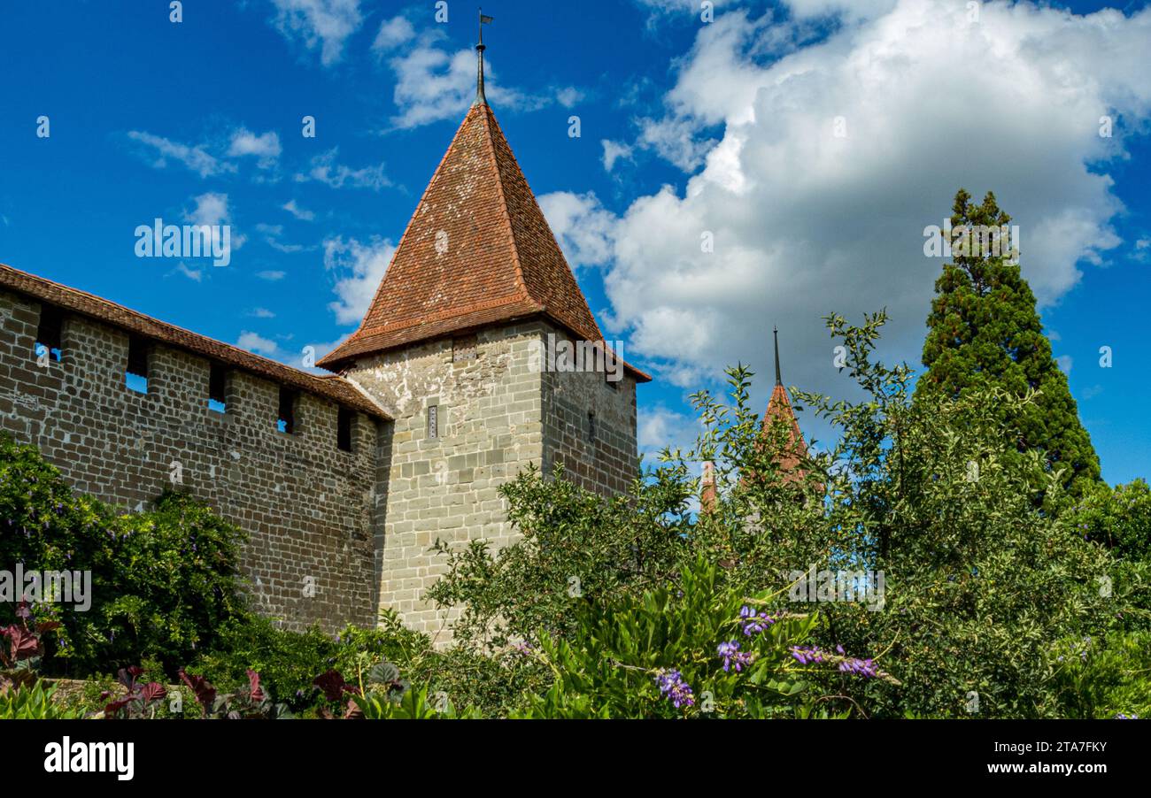 Mura cittadine a Murten, Svizzera Foto Stock