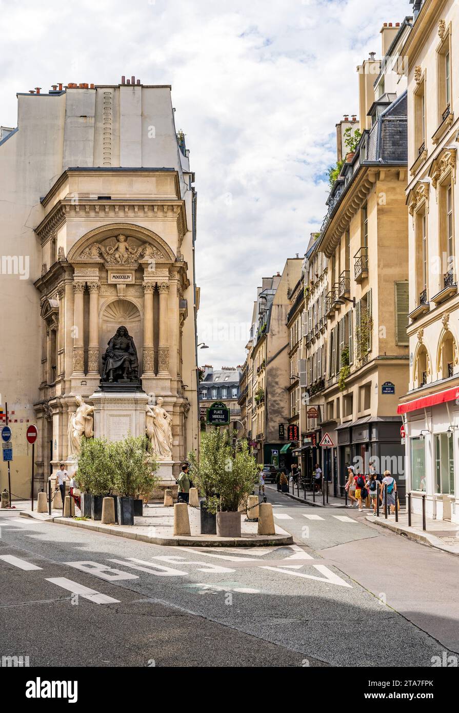 Fontaine Molière, fontana nel i arrondissement costruita nel XIX secolo e dedicata al drammaturgo Moliere, centro di Parigi, Francia Foto Stock