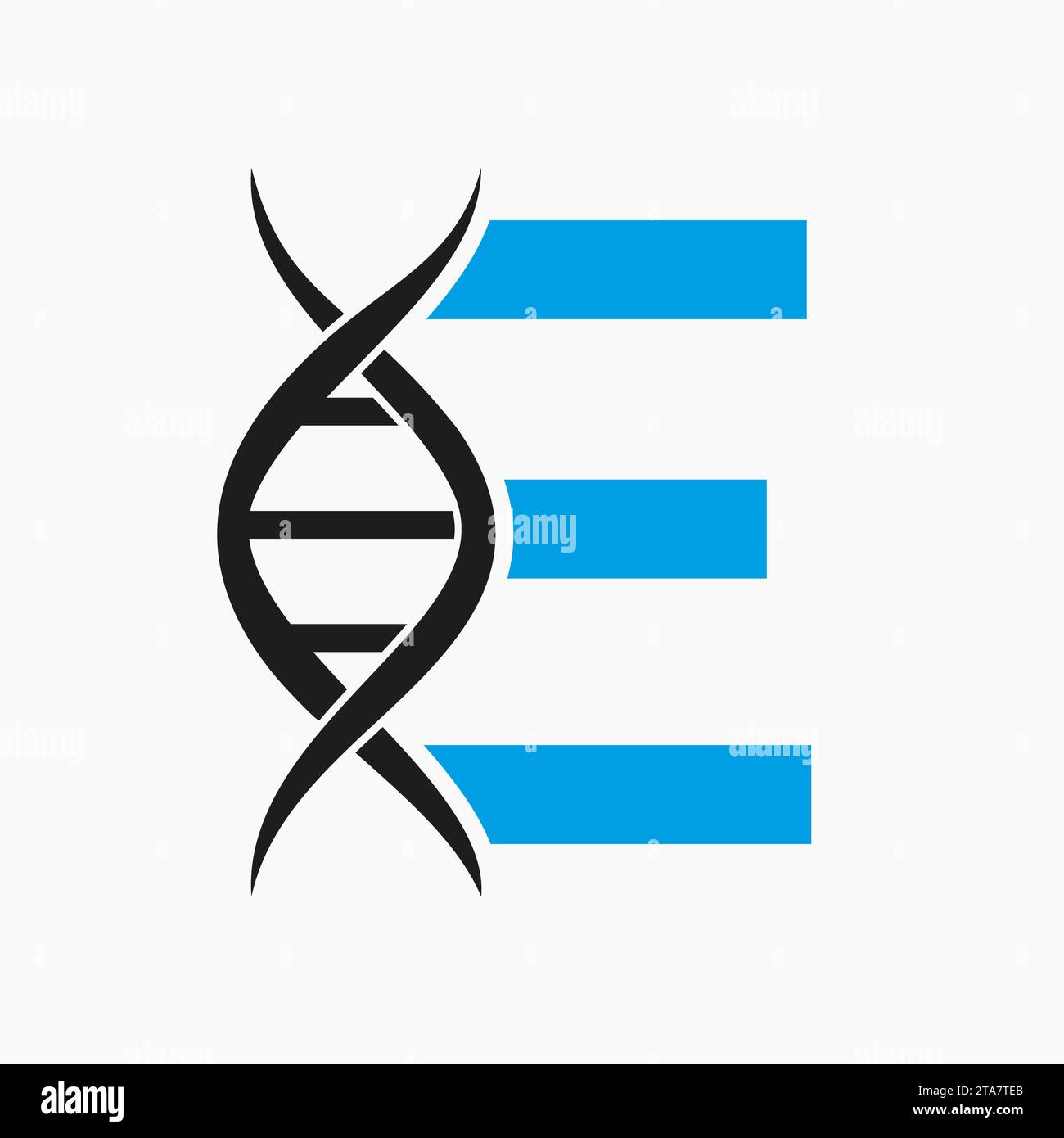 Logo DNA sulla lettera e, logotipo di genetica, simbolo di medicina Illustrazione Vettoriale