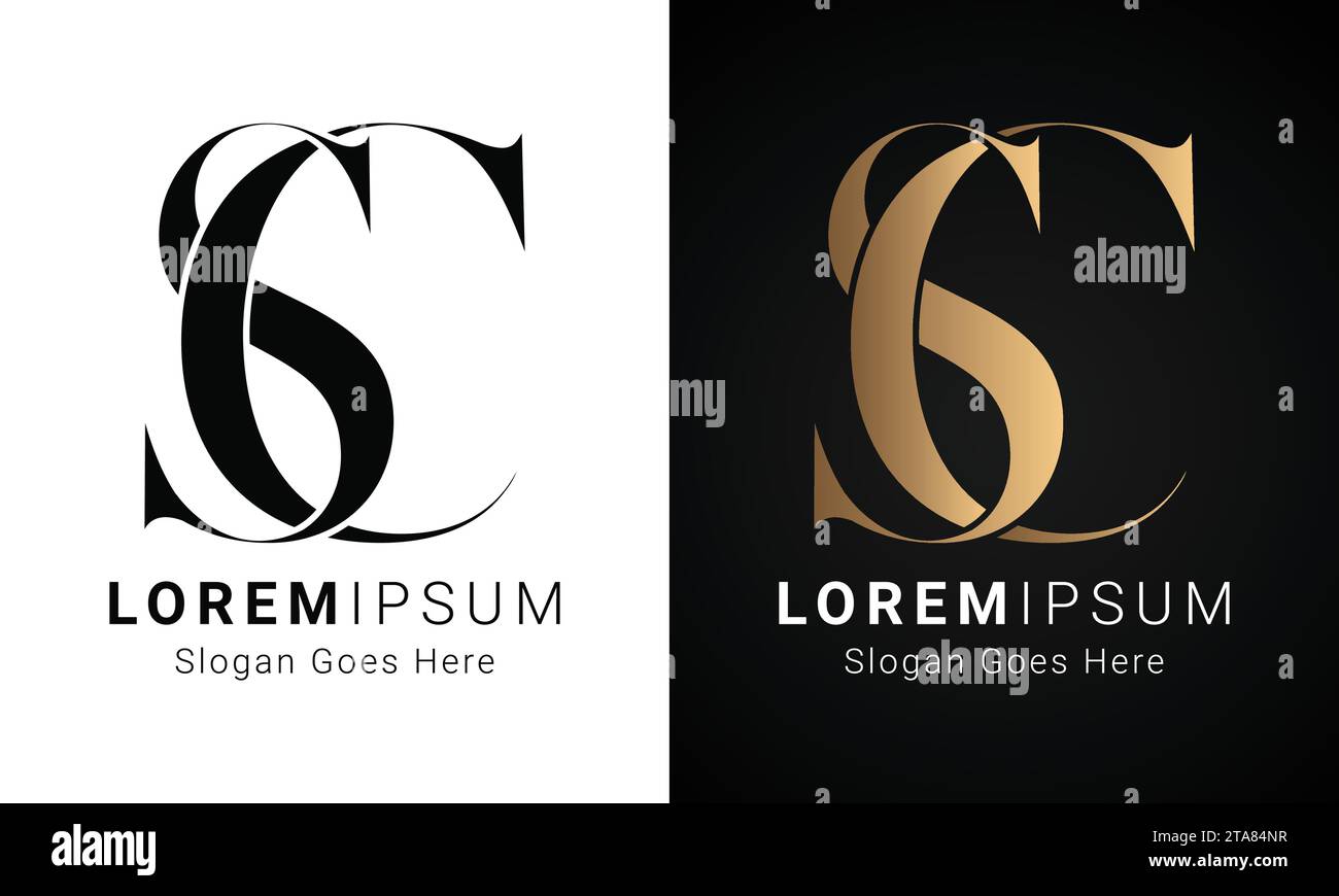 Design logo lettera di testo monogramma Luxury iniziale SC o CS Illustrazione Vettoriale