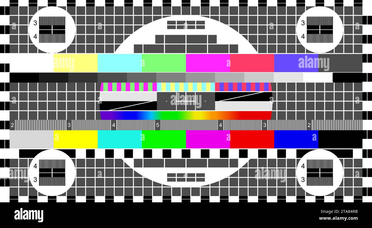 Nessun segnale TV, schermo di prova TV in caso di assenza di segnale. Scheda di prova o motivo, sfondo grafico di prova risoluzione TV. Illustrazione vettoriale. Illustrazione Vettoriale