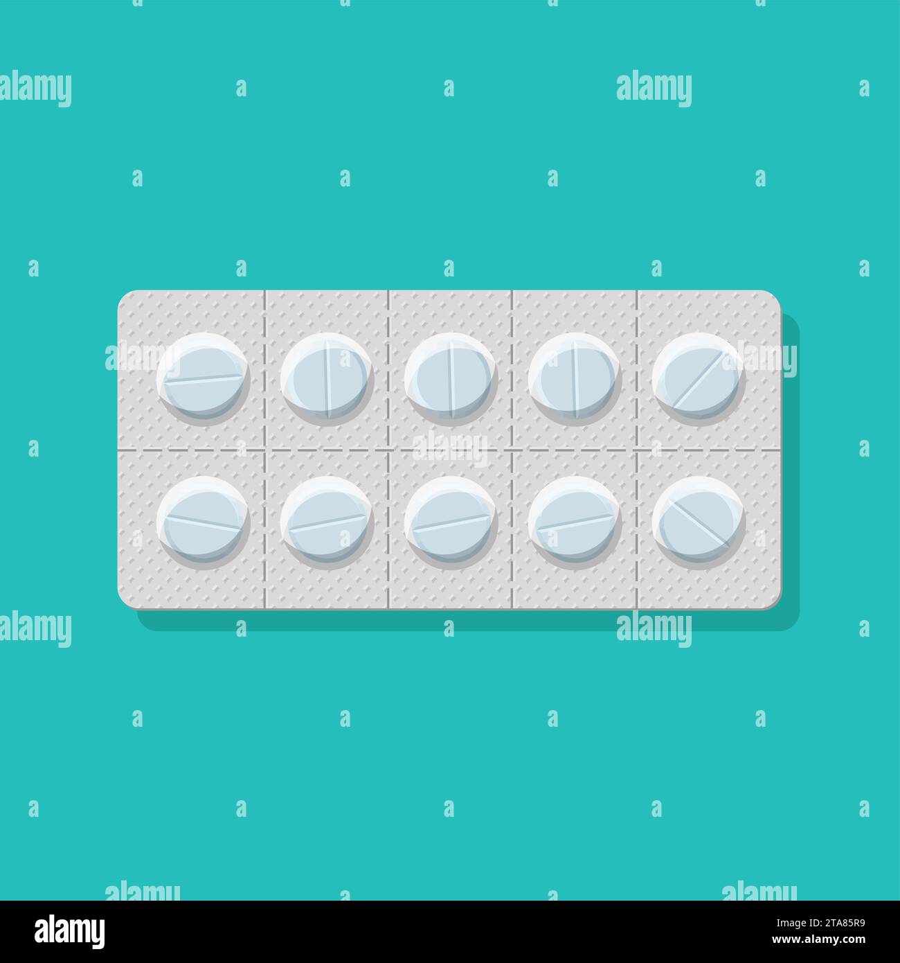 Pacchetto di pillole per il trattamento di malattie e dolore. Icona blister con pillole. Un pacchetto di farmaci per pillole vitamine, antibiotici, aspirina. Farmacia Illustrazione Vettoriale