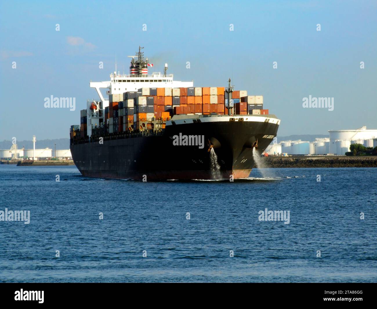 Nave container di Le Havre, Normandia, Francia Foto Stock