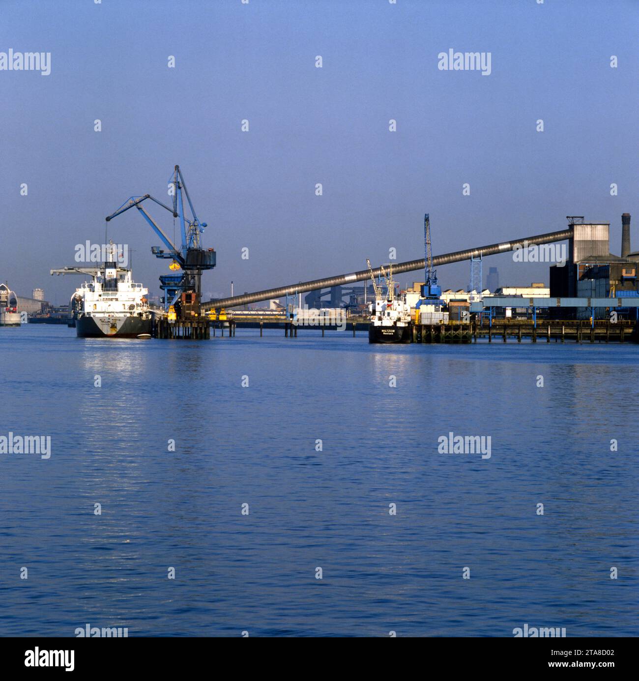 Navi in porto, Silvertown, Newham, Londra, Inghilterra Foto Stock