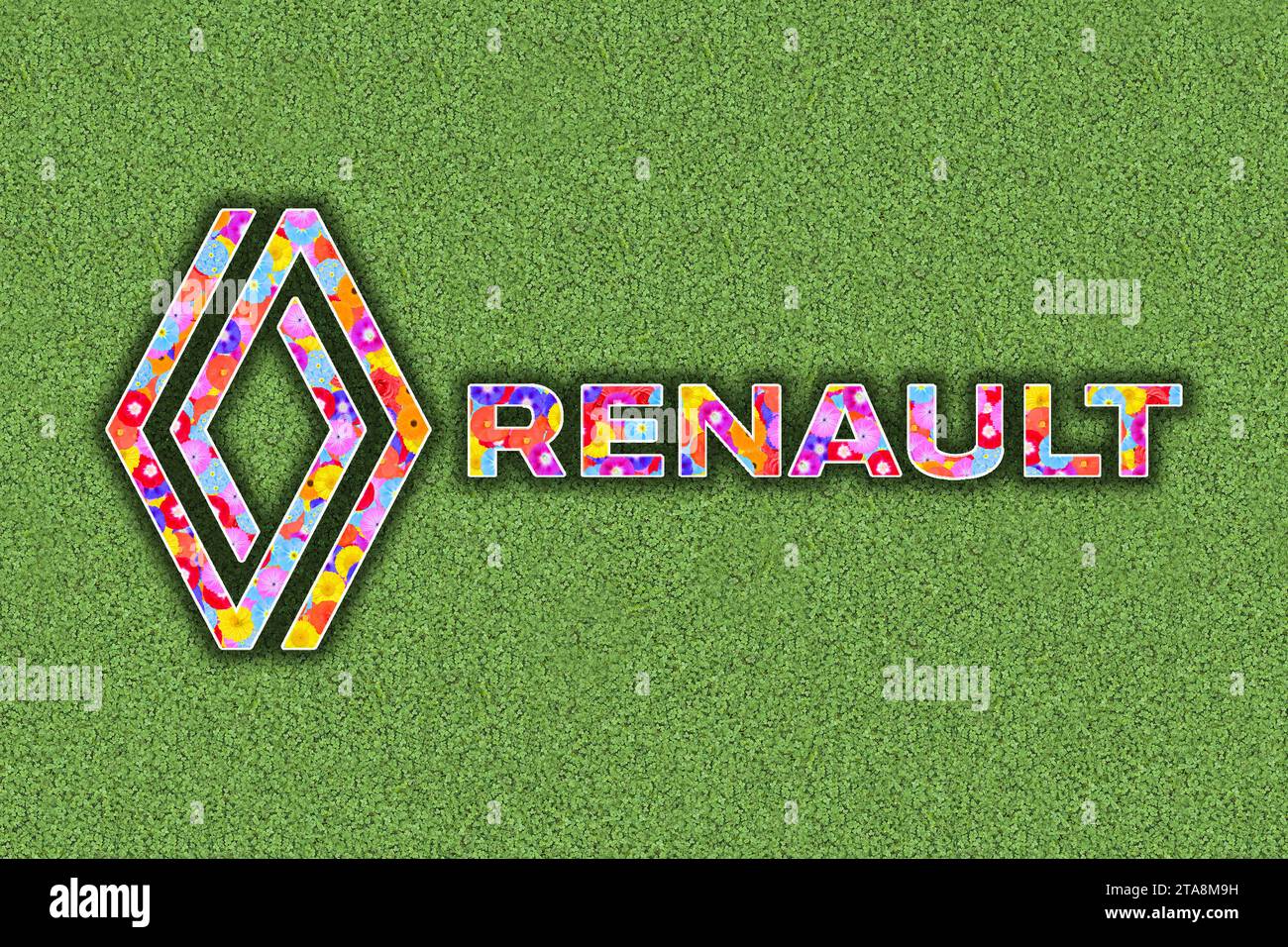 logo dell'azienda automobilistica francese renault come simbolo di energia pulita Foto Stock