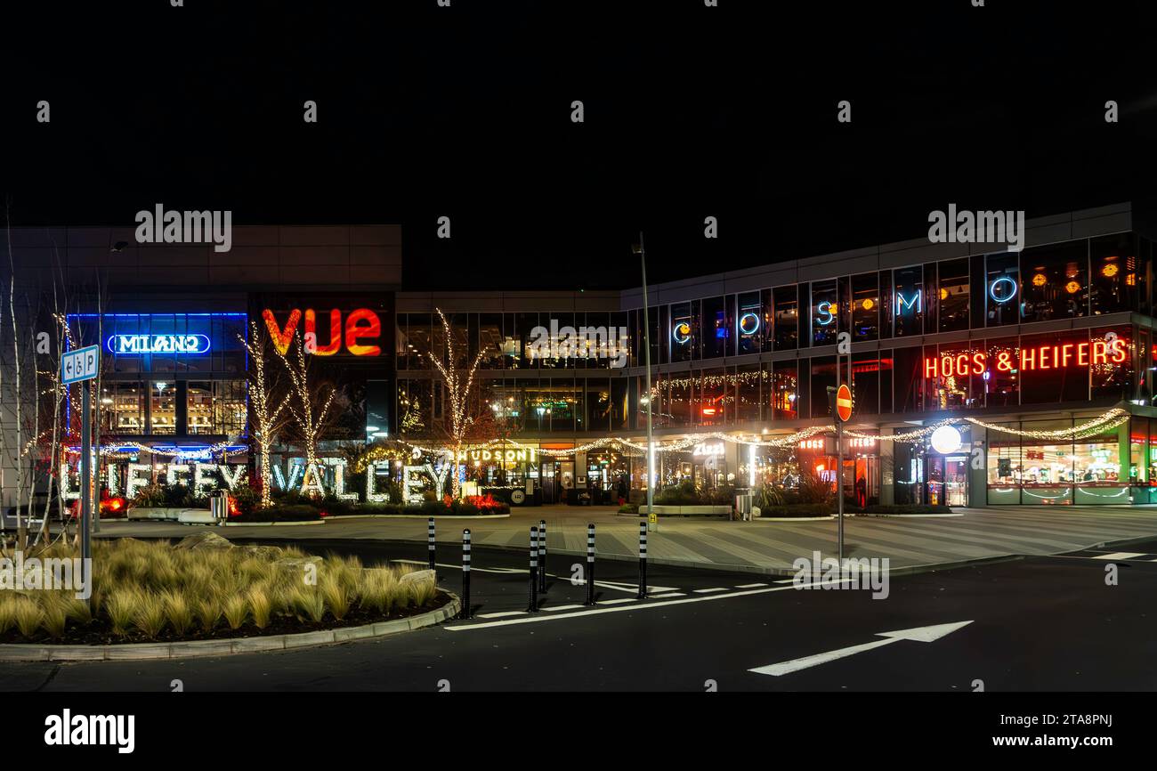 Illuminazione festiva al centro commerciale Liffey Valley di Dublino, Irlanda. Foto Stock