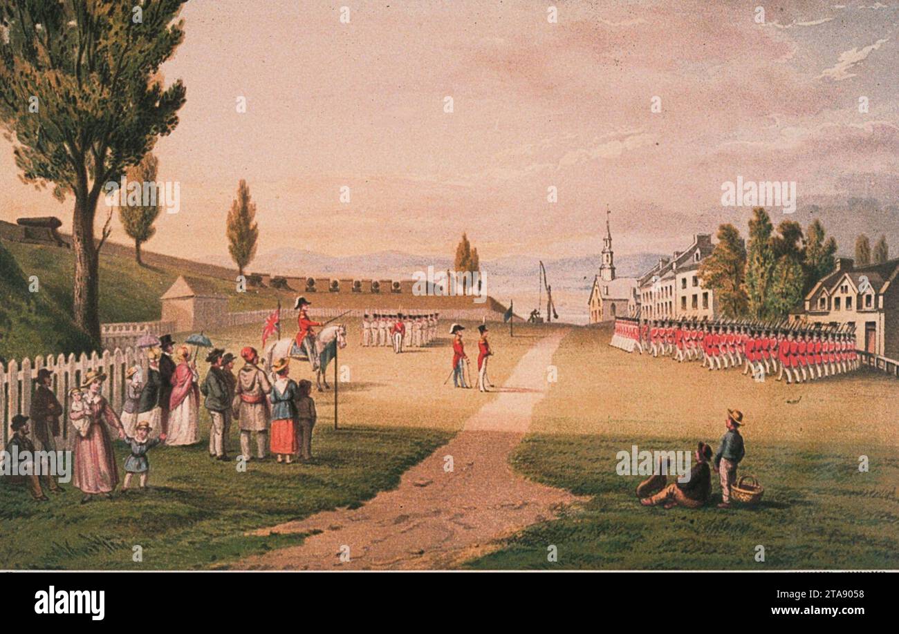 Vista dell'Esplanade e delle fortificazioni di Quebec - 1832. Foto Stock