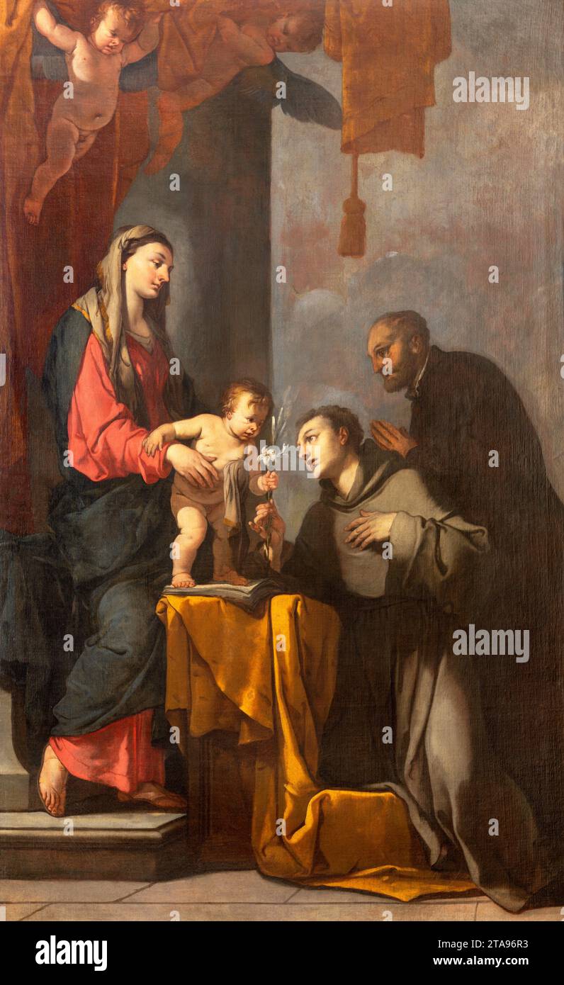 VICENZA, ITALIA - 5 NOVEMBRE 2023: Il dipinto della Madonna con la Santa Antonio di Padova e San Gaetan nella Chiesa di San Lorenzo Foto Stock