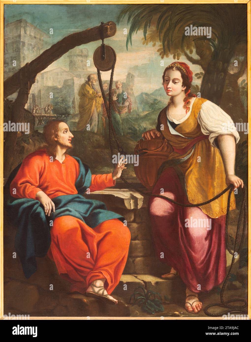 VICENZA, ITALIA - 6 NOVEMBRE 2023: Il dipinto della conversazione di Gesù con la donna samaritana nella chiesa di San Filippo Neri Foto Stock