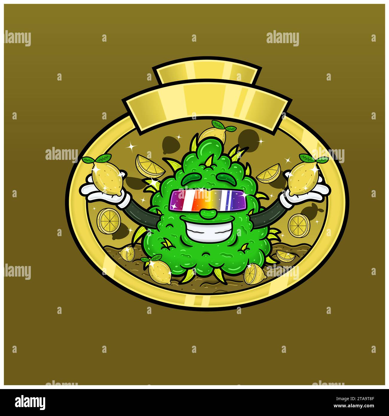 Aroma di limone con cartone animato Weed Mascot. Progettazione di piante infestanti per prodotti con logo, etichette e imballaggi. Vettori e illustrazioni Illustrazione Vettoriale