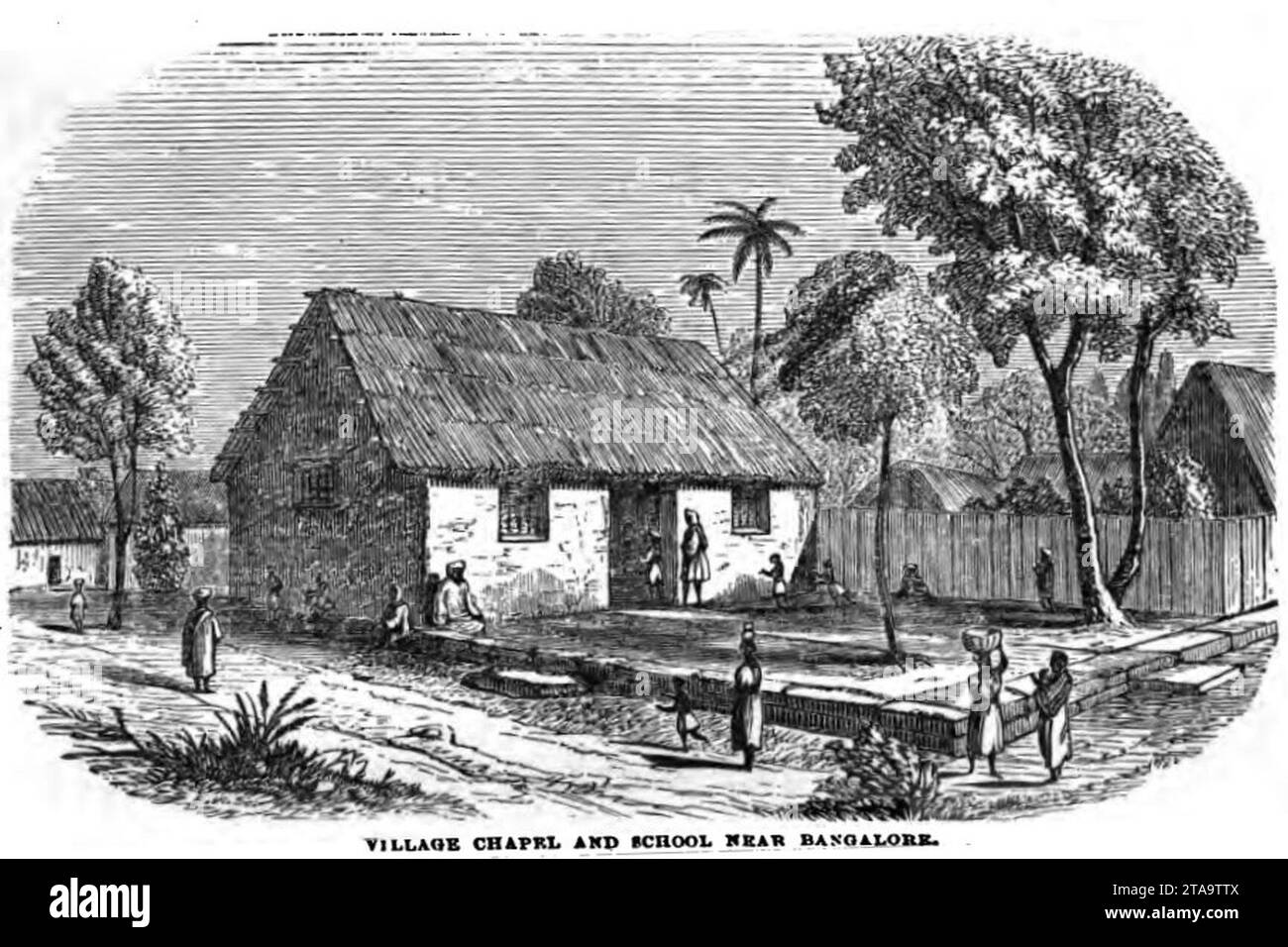 Village Chapel and School near Bangalore (marzo 1859, XVL, P.24, Sarah Sanderson, 24 novembre 1858) - Copia. Foto Stock