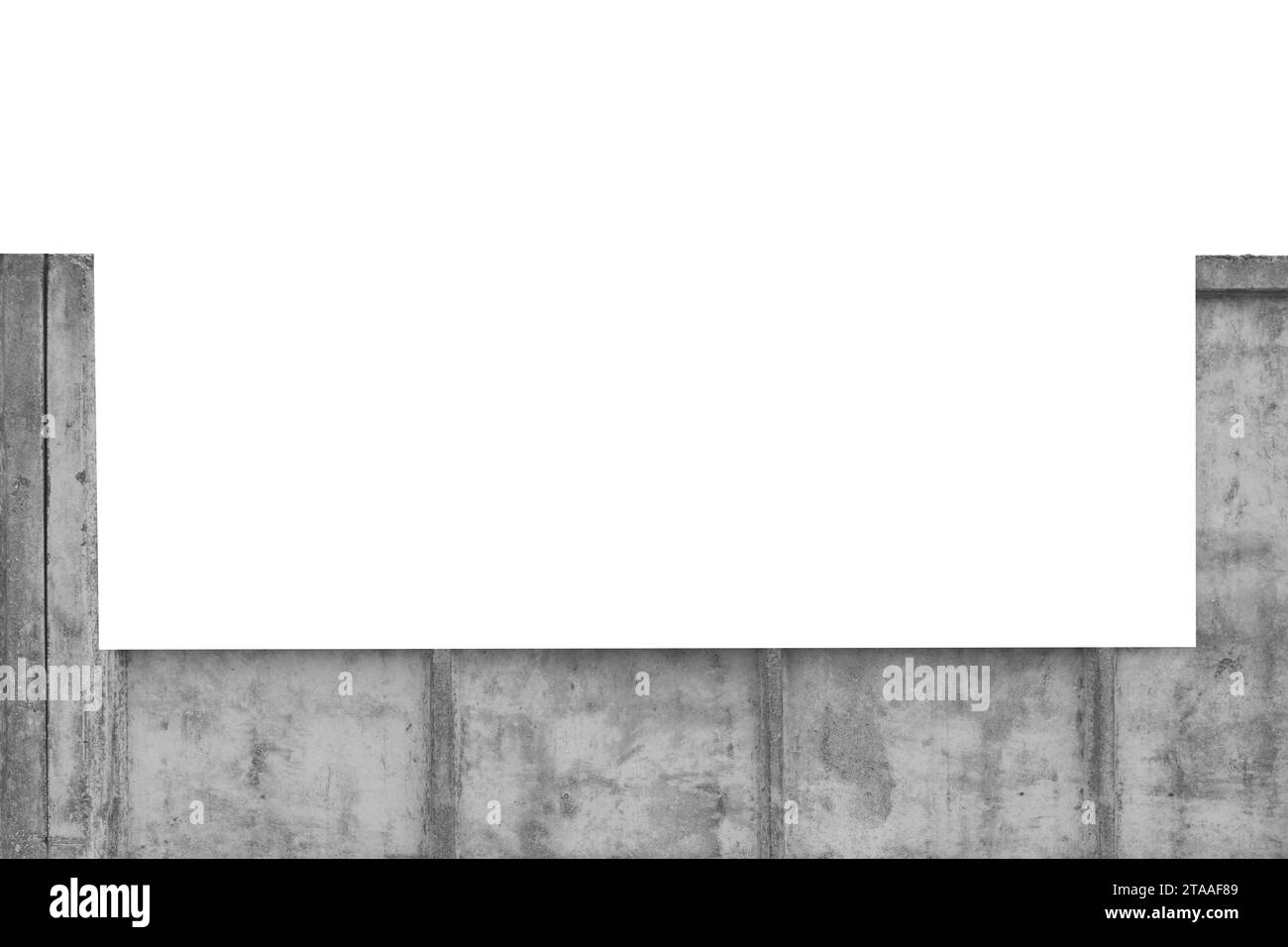 Design del testo in spazi vuoti bianco banner mock up vuoto su sfondo muro di cemento. Foto Stock