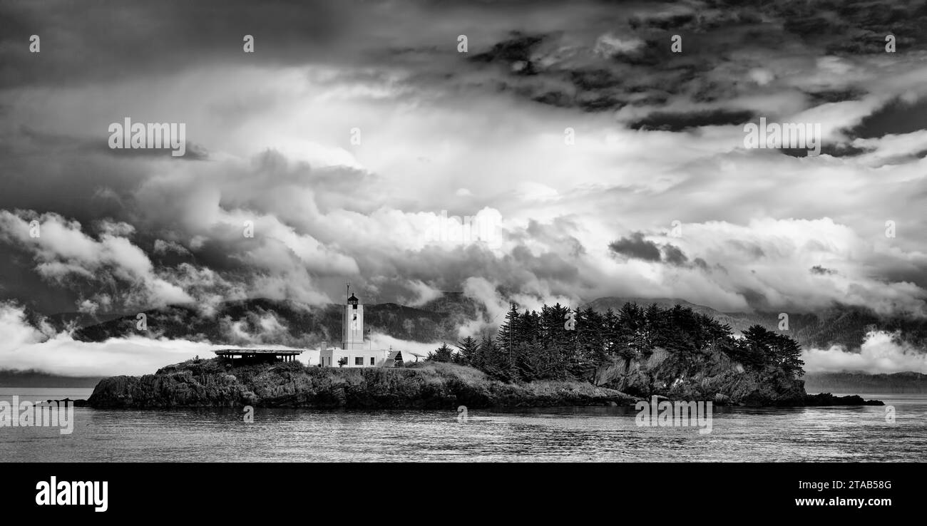 Vista del faro Five Finger, Alaska Foto Stock