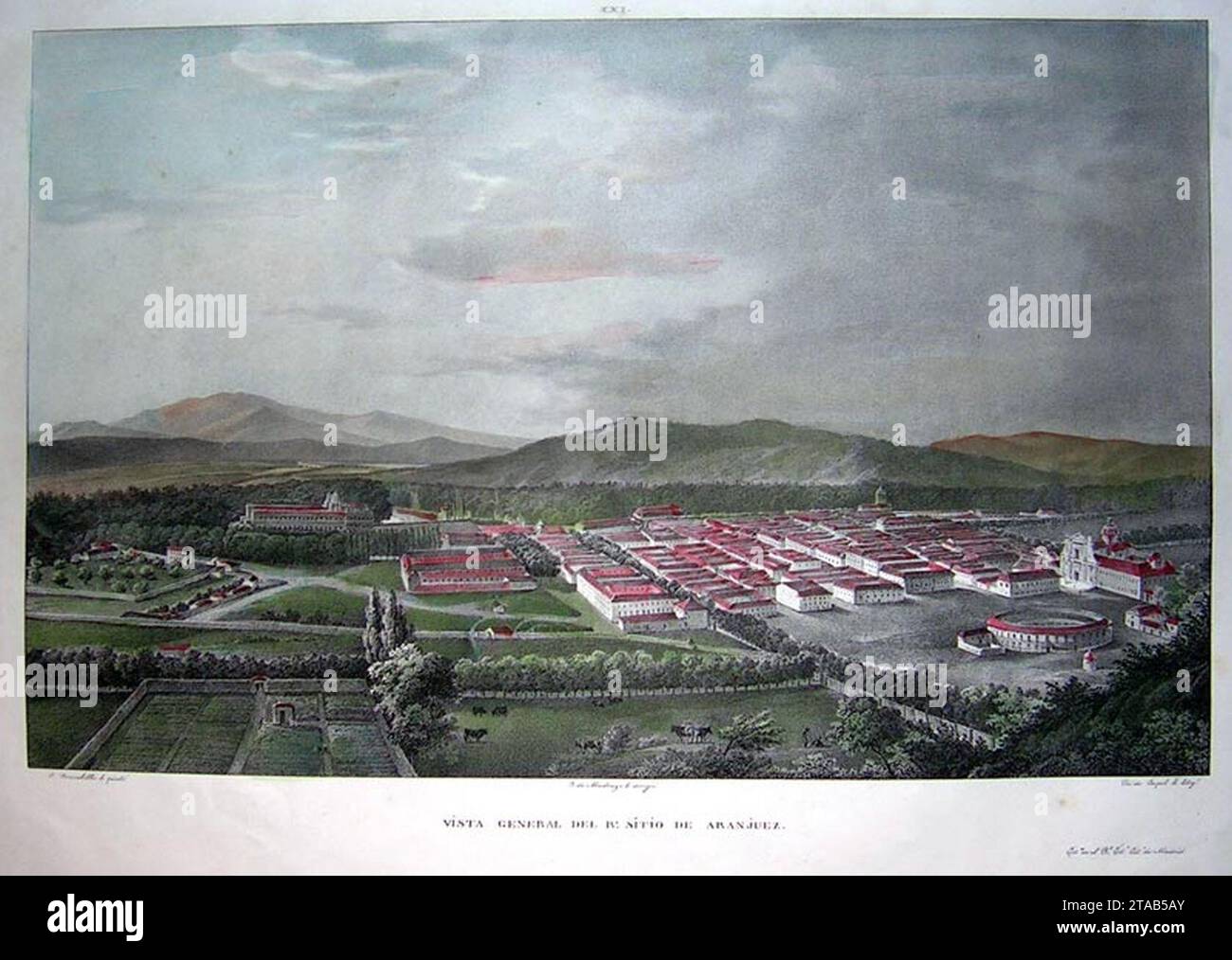 Vista General del Real Sitio de Aranjuez, 1832, Fernando Brambila. Foto Stock