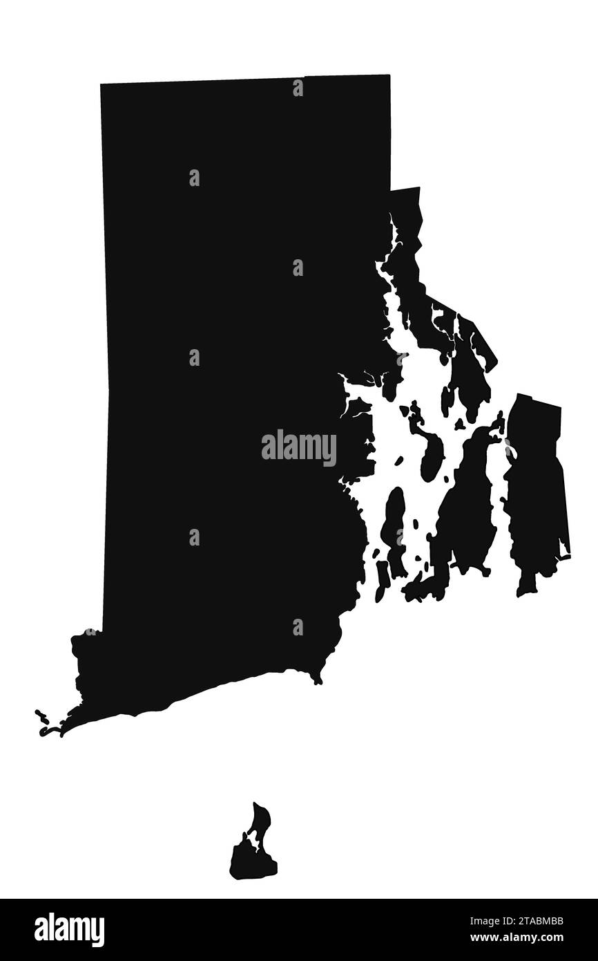 Mappa amministrativa del Rhode Island. Mappa nera del Rhode Island con forma rigida, mappa vuota, mappa vuota del Rhode Island Foto Stock