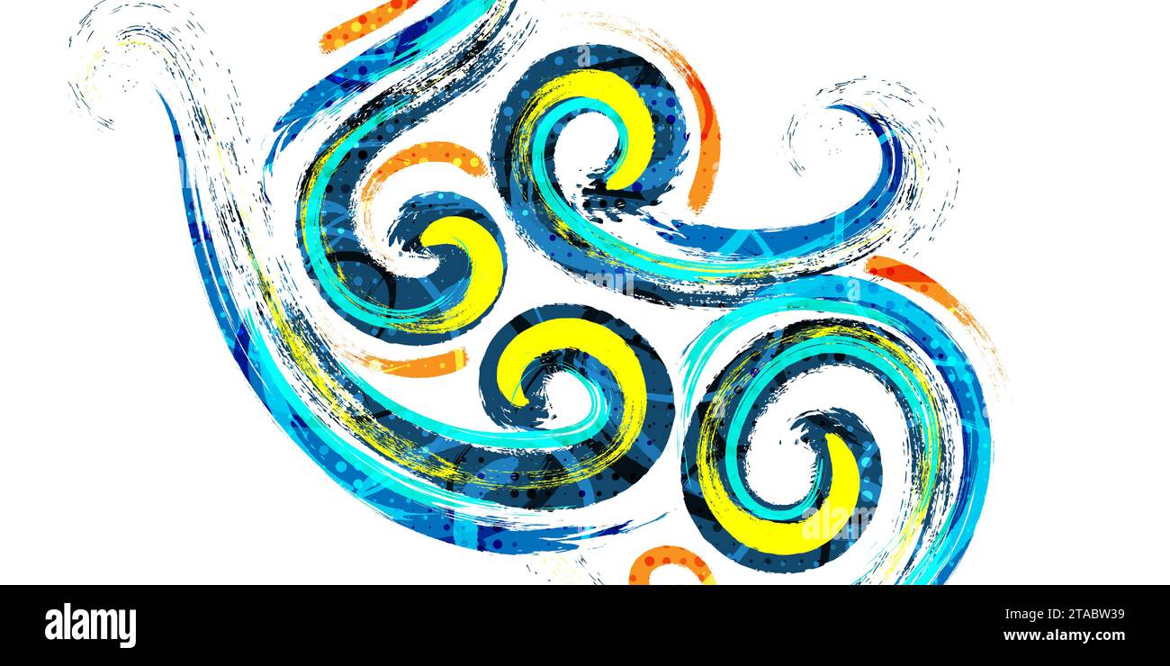 Sfondo pennello astratto e colorato. Banner sportivo. Illustrazione della traccia del pennello. Elementi di graffiatura e trama per la progettazione Illustrazione Vettoriale