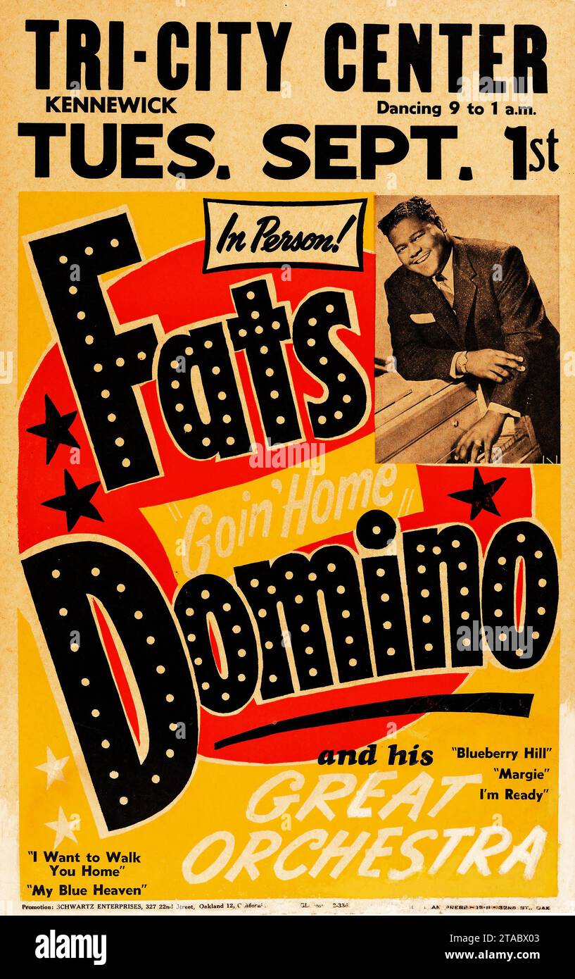 Poster dei concerti di Fats Domino Tri-City Center Rock and Roll (Schwartz Enterprises, 1959) Foto Stock