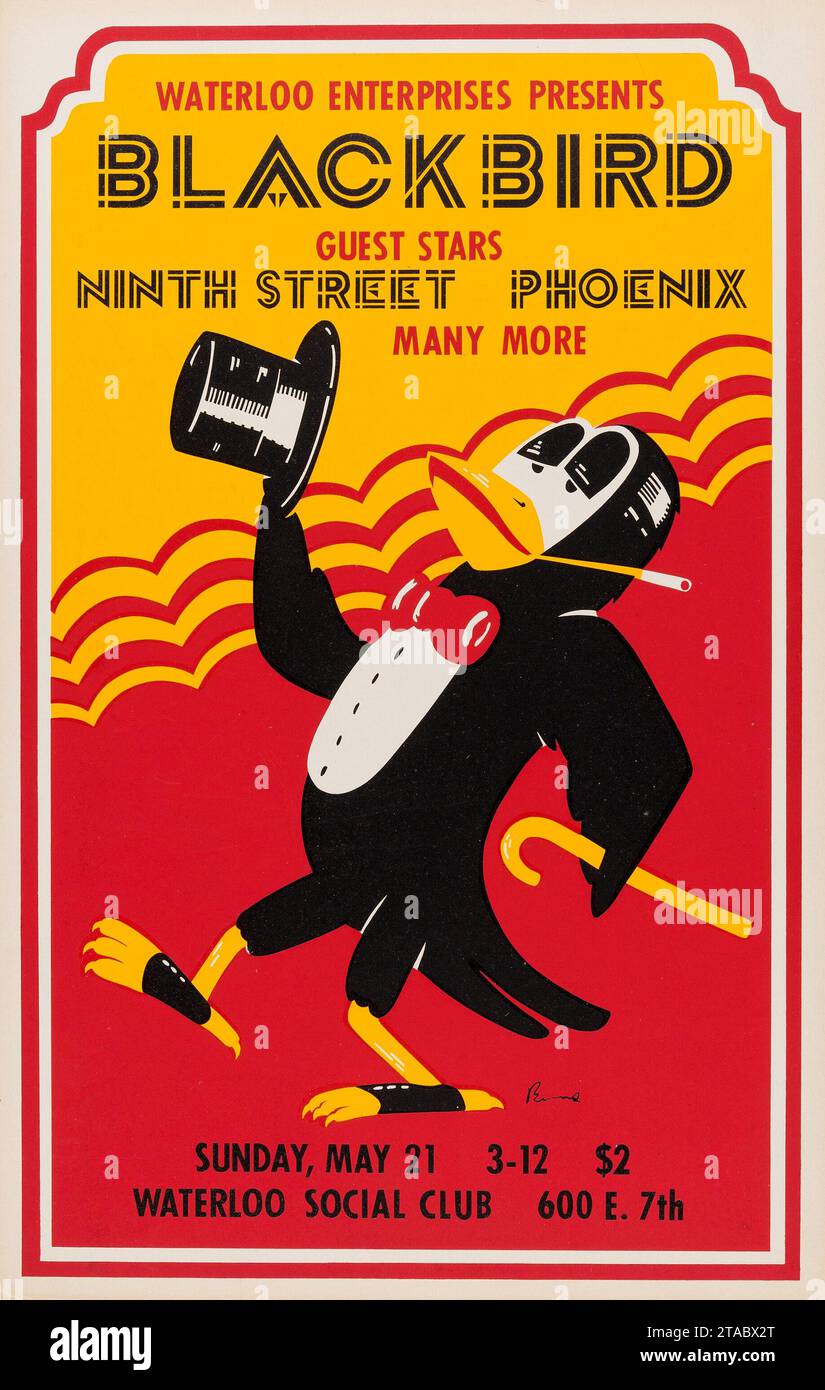 Stevie Ray Vaughan - Blackbird 1972 - poster dei concerti di Austin, Texas - Waterloo Social Club Foto Stock