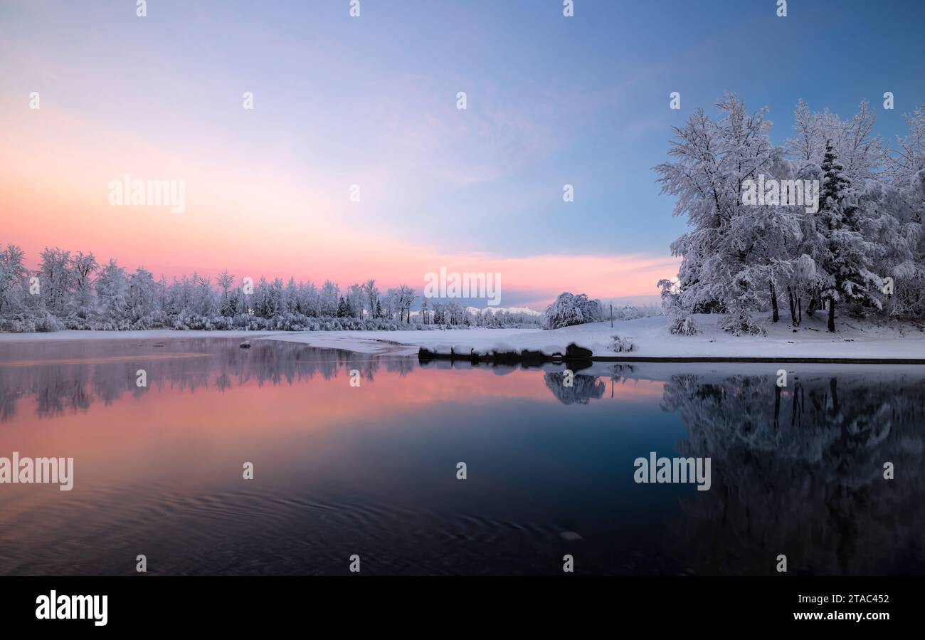 Alba invernale a Eagle River Valley, Alaska Foto Stock