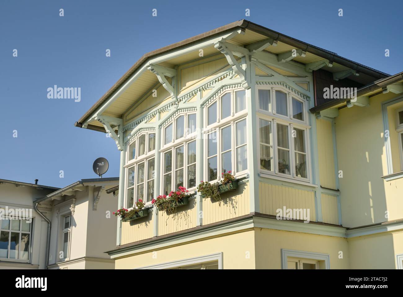 Villa, Holz, Wintergarten, Kaiserstraße, Ahlbeck, Usedom, Meclemburgo-Vorpommern, Deutschland Foto Stock
