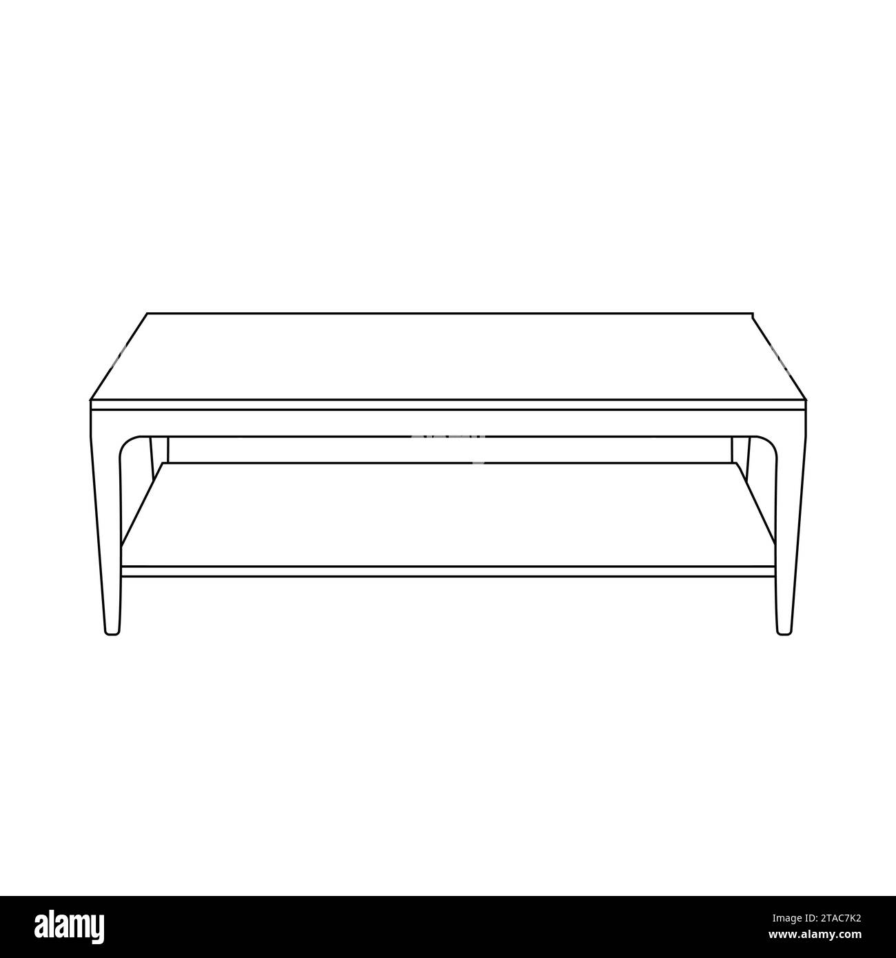 Pagina da colorare per bambini. Illustrazione della tabella isolata su sfondo bianco. Tavolo rettangolare per studio, pranzo, caffè, divano, cucina. Contorno nero. Illustrazione Vettoriale