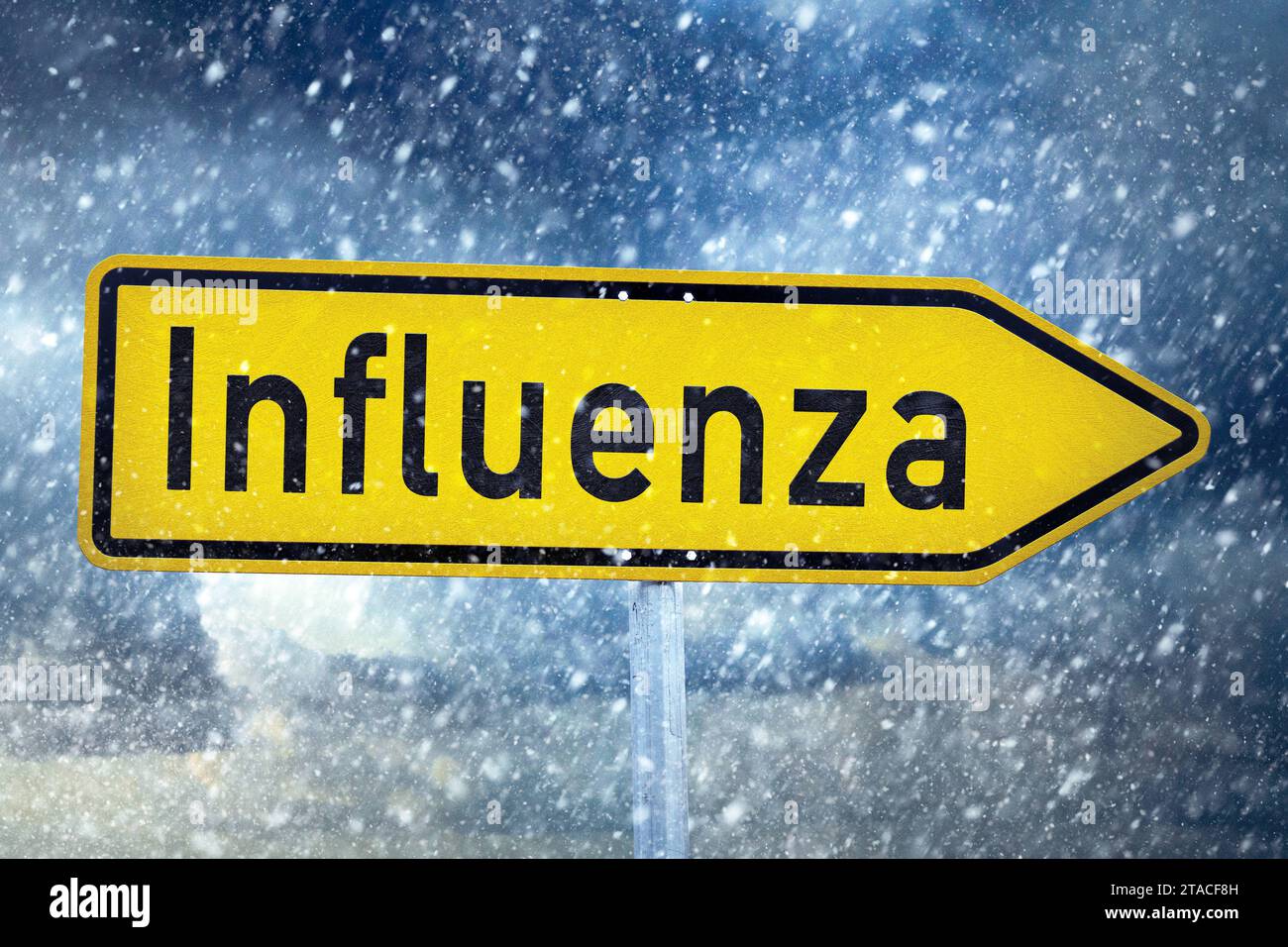 30 novembre 2023: Segno di influenza prima del tempo invernale FOTOMONTAGGIO *** influenza Schild vor winterlichem Wetter FOTOMONTAGE credito: Imago/Alamy Live News Foto Stock