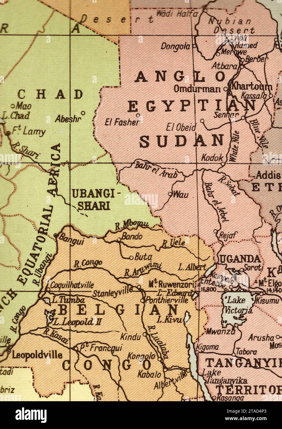 Una mappa politica vintage/antica dell'Africa centrale in seppia. Foto Stock