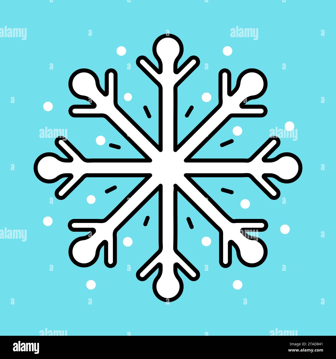 Icona della linea a fiocco di neve in stile cartone animato. Segno lineare, simbolo invernale, logo. Icona vettoriale di contorno fiocco di neve. Elemento di progettazione vettoriale Illustrazione Vettoriale