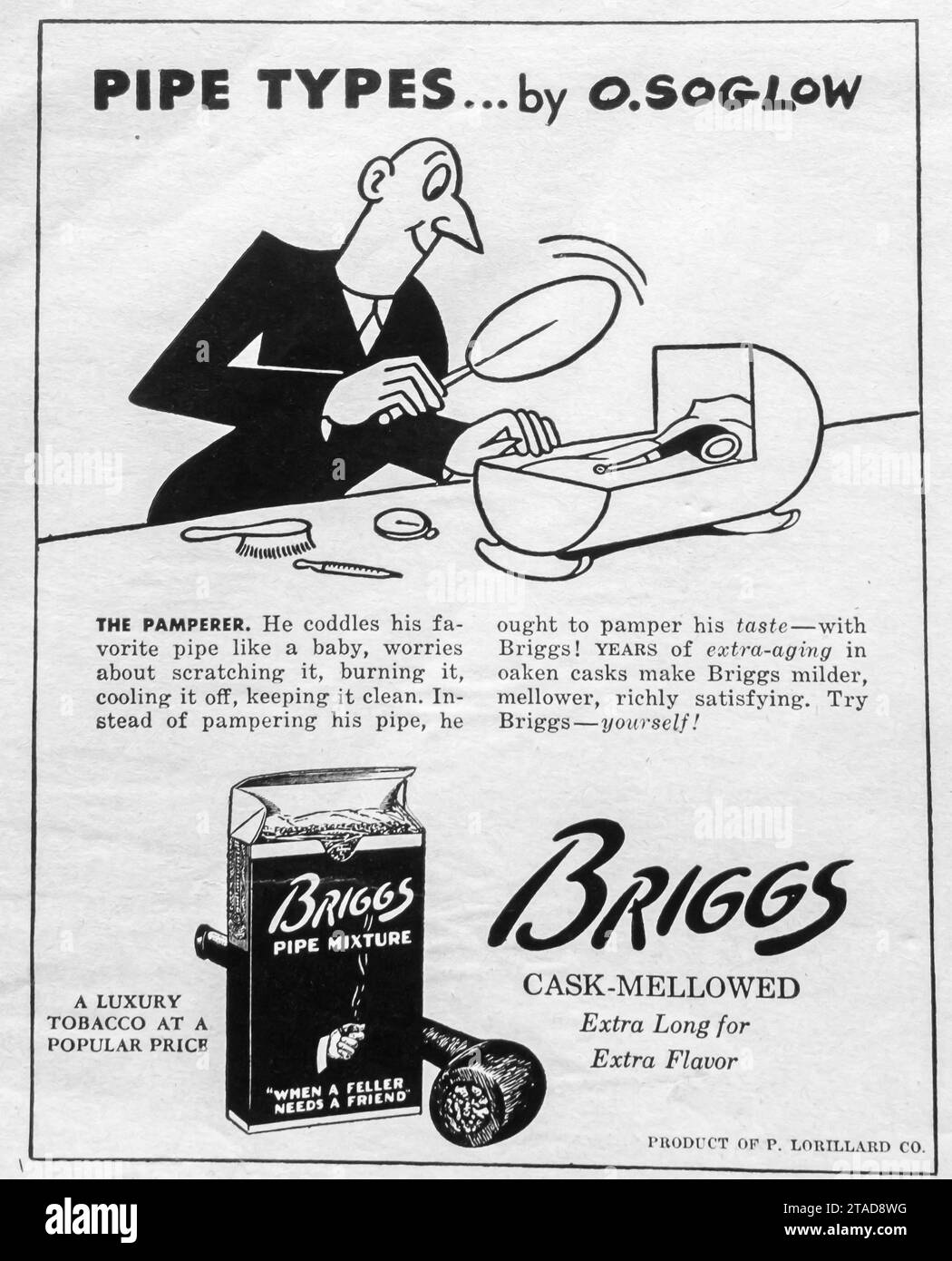 1945 pubblicità di miscela per tubi Briggs Foto Stock