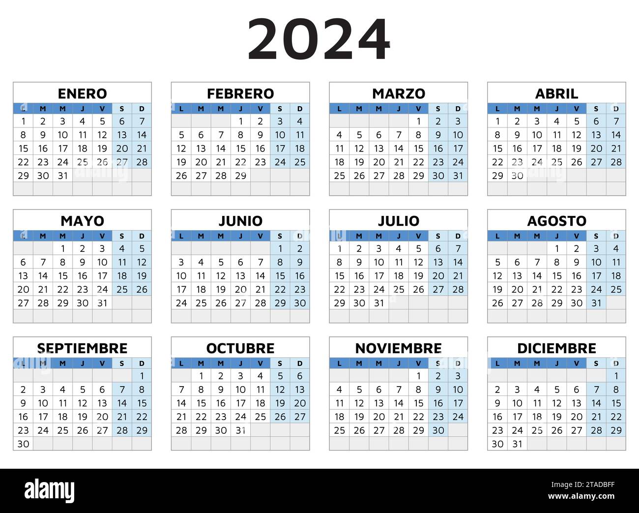 Calendario 2024 para imprimir español immagini e fotografie stock ad