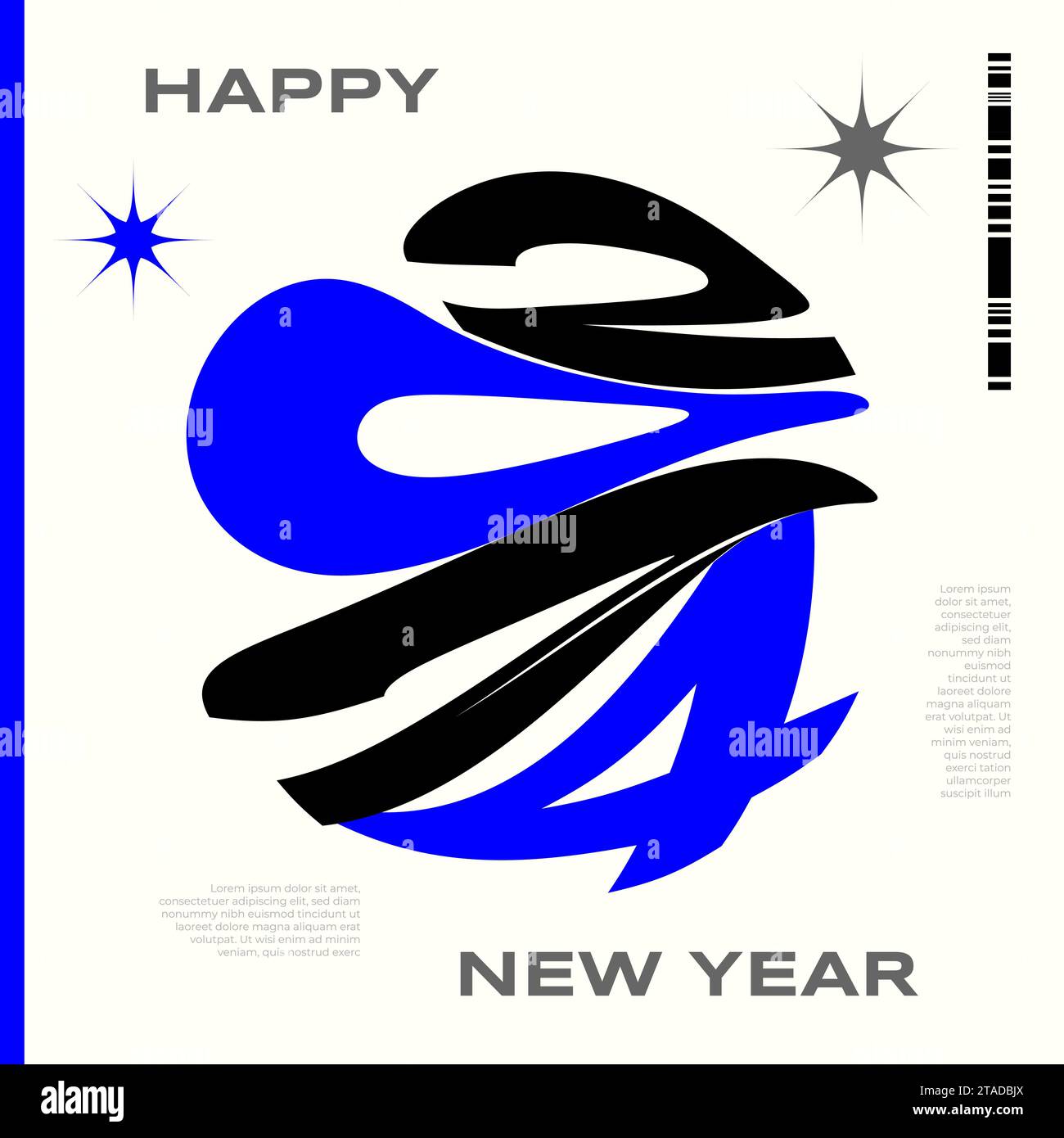 Buon anno 2024 Design per poster, banner, modello di copertina e scheda con concetto di tipografia ondulata. Opere d'arte moderne e alla moda Illustrazione Vettoriale