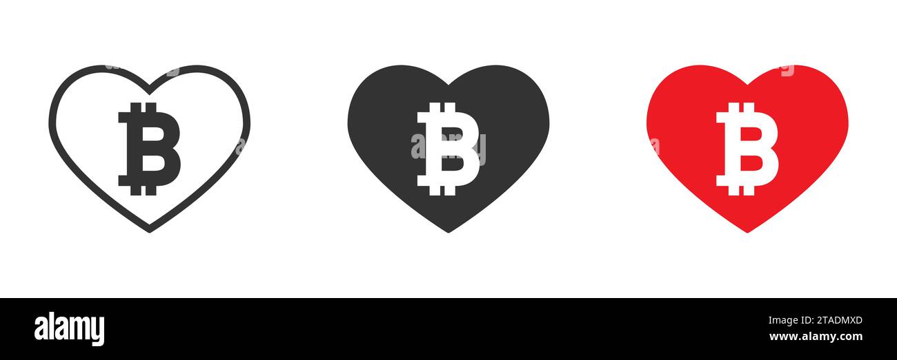 Icona a forma di cuore con simbolo bitcoin all'interno. Illustrazione vettoriale Illustrazione Vettoriale