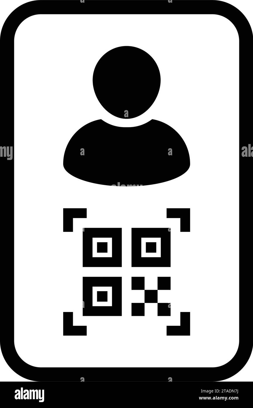 Avatar icona id digitale con codice qr per identità biometrica nel simbolo del profilo della persona utente maschio vettore per in un pittogramma glifo Illustrazione Vettoriale