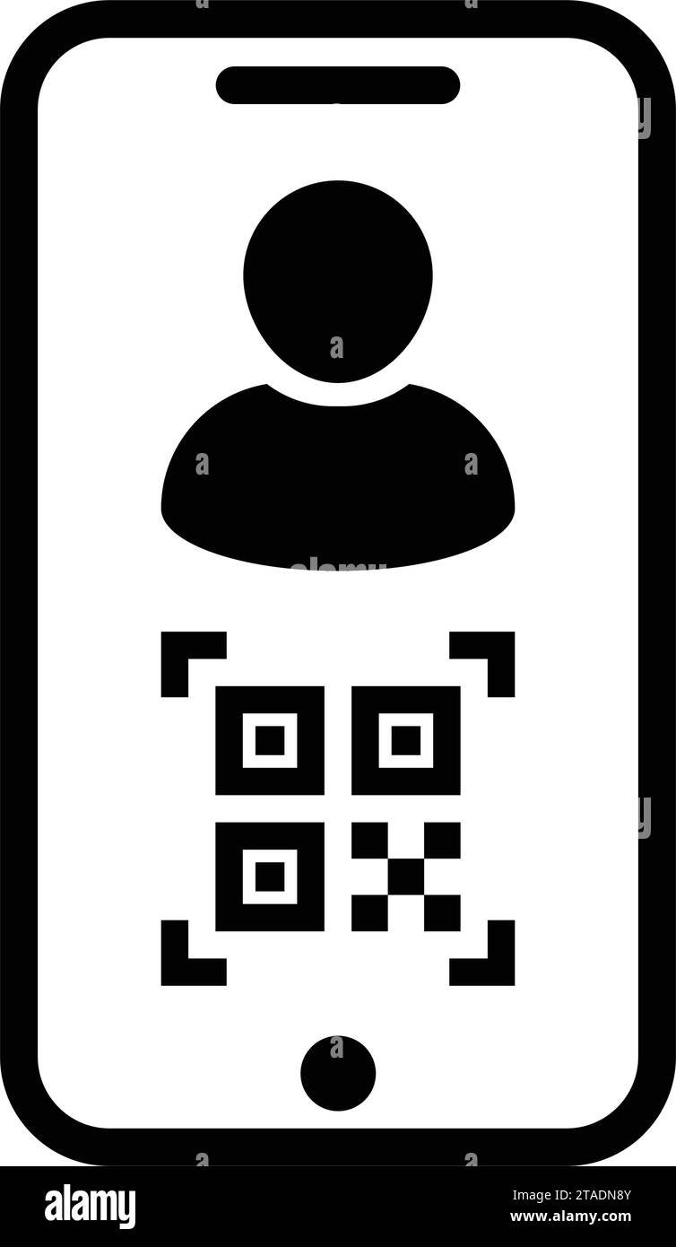 Avatar icona id digitale con codice qr per identità biometrica nel simbolo del profilo della persona utente maschio vettore per in un pittogramma glifo Illustrazione Vettoriale