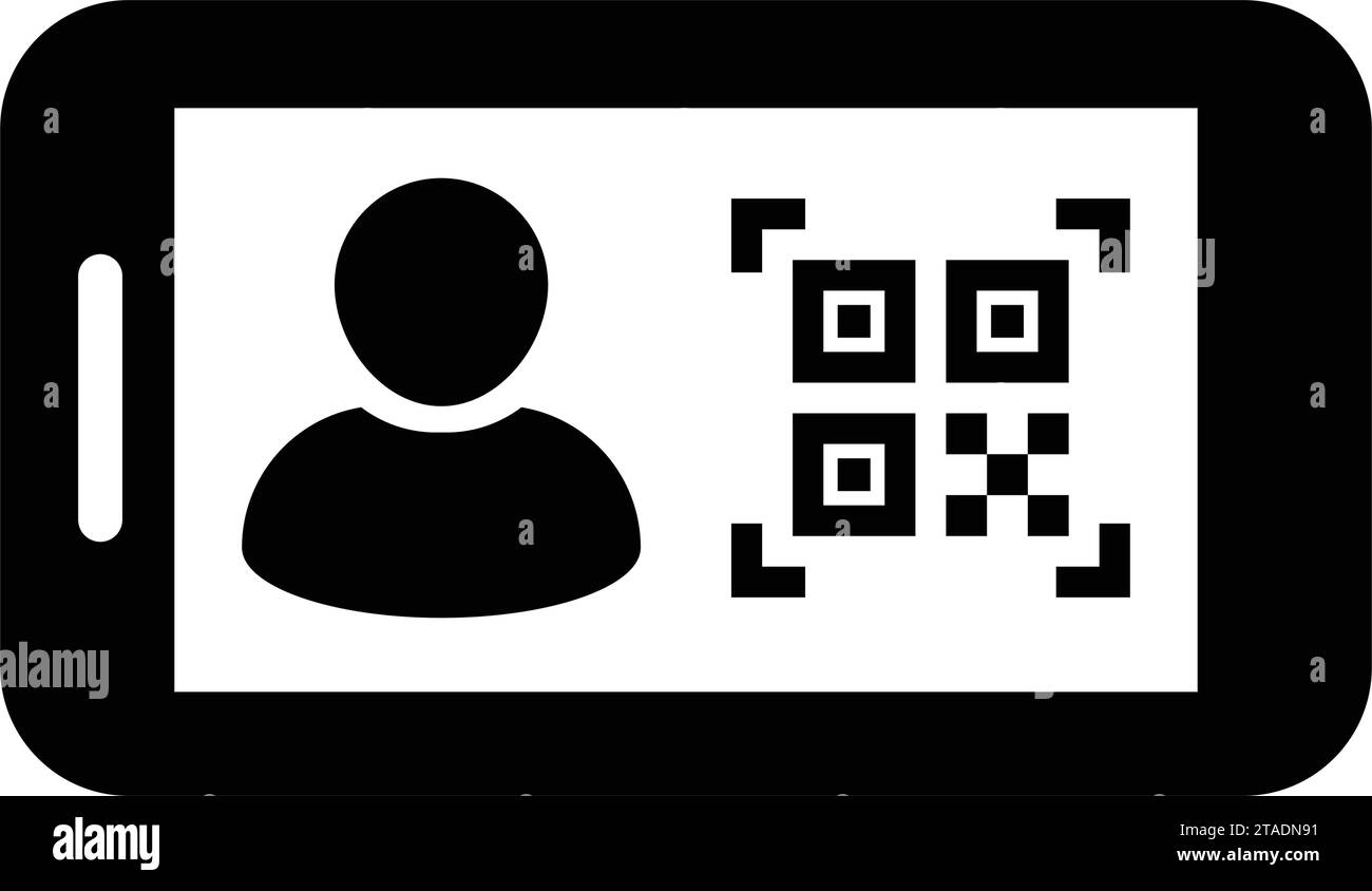 Avatar icona id digitale con codice qr per identità biometrica nel simbolo del profilo della persona utente maschio vettore per in un pittogramma glifo Illustrazione Vettoriale