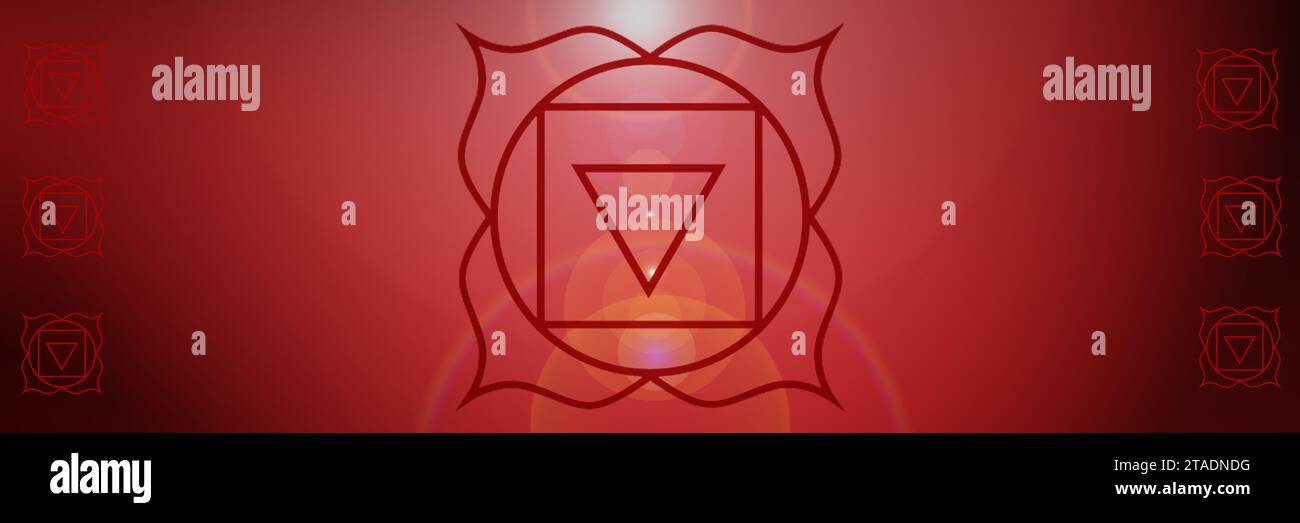 Sfondo del chakra radice, segno di un centro di energia spirituale nel corpo umano Foto Stock