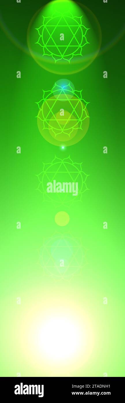 Sfondo del chakra del cuore, segno di un centro di energia spirituale nel corpo umano Foto Stock