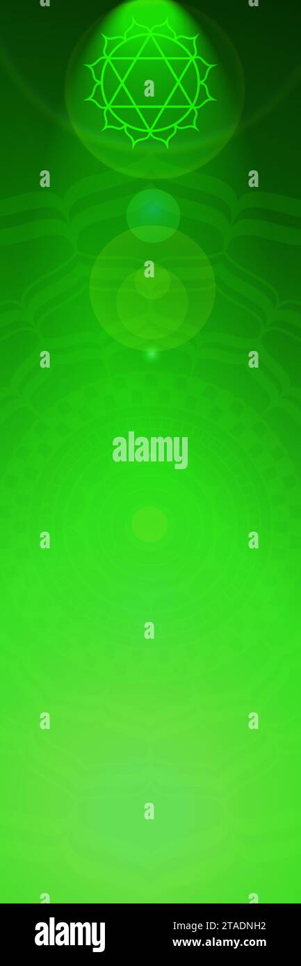 Sfondo del chakra del cuore, segno di un centro di energia spirituale nel corpo umano Foto Stock