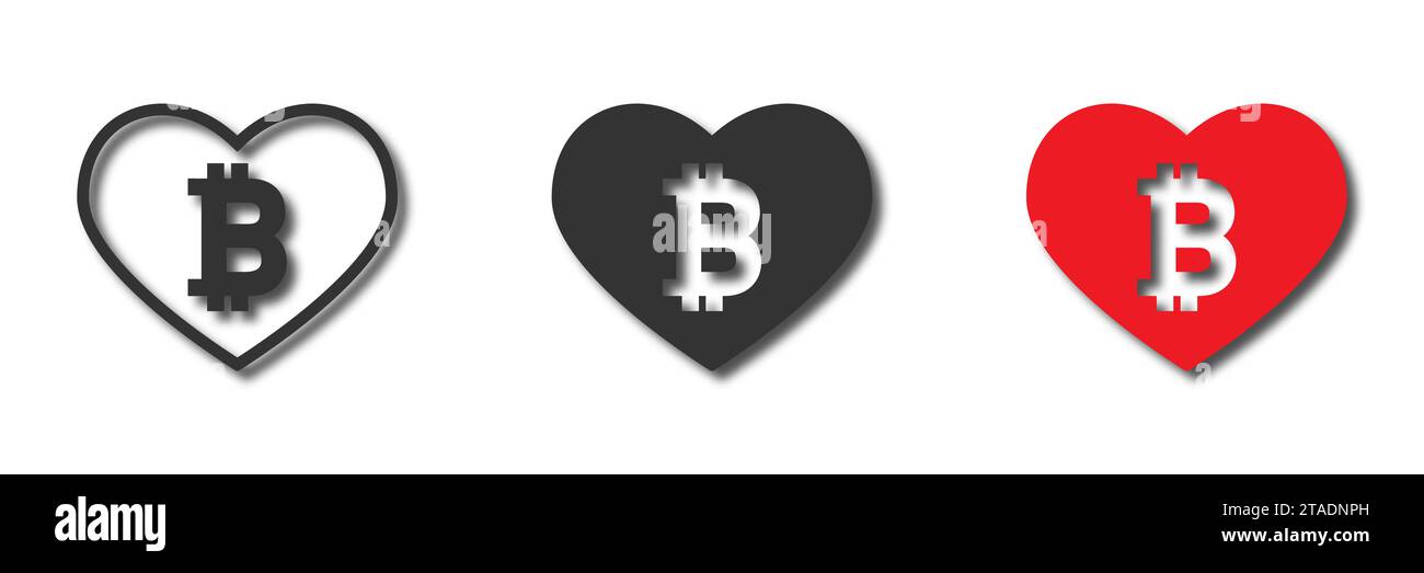Icona a forma di cuore con simbolo bitcoin all'interno. Illustrazione vettoriale Illustrazione Vettoriale