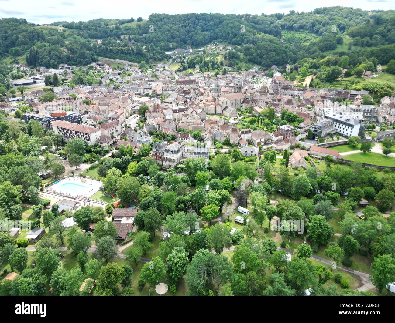 Beauileu-sur- Dordogne Francia drone ad angolo alto, antenna Foto Stock