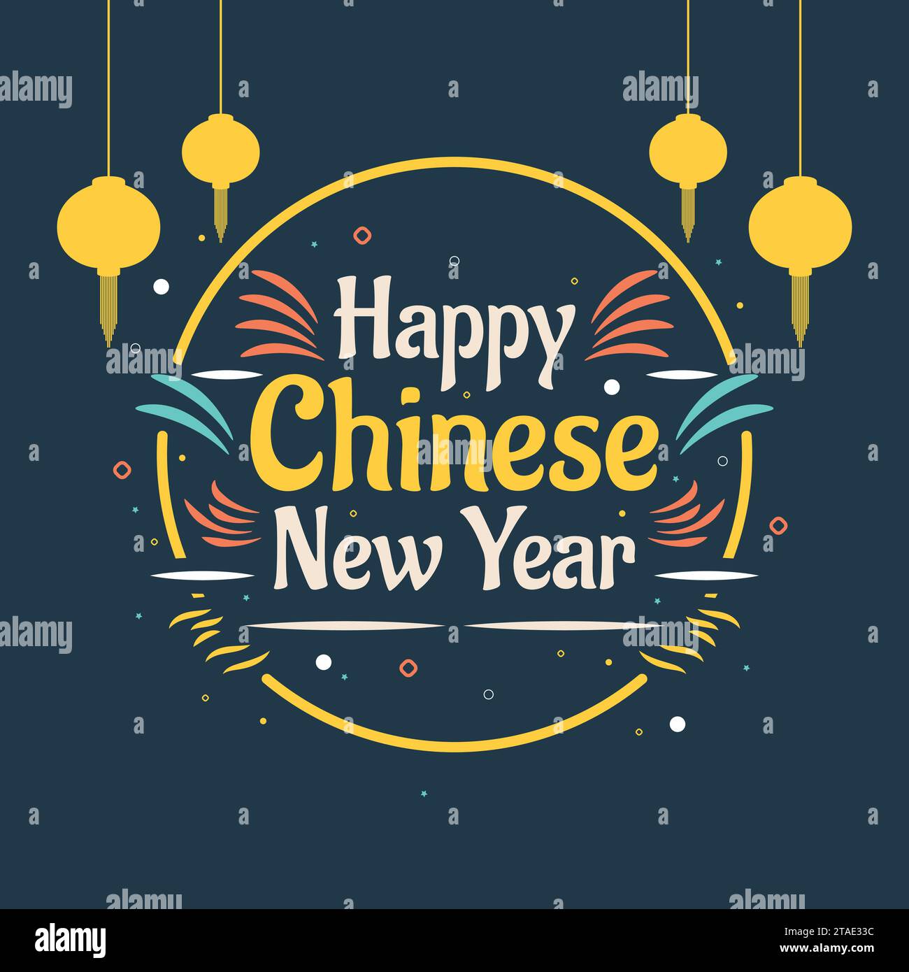 Buon biglietto d'auguri per il nuovo anno cinese. Design Lettering Capodanno lunare con concetto creativo Illustrazione Vettoriale